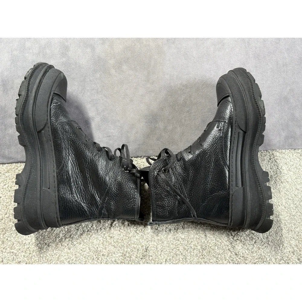 AllSaints Black Leather Combat Boots Platform Lug Sole Mens Black